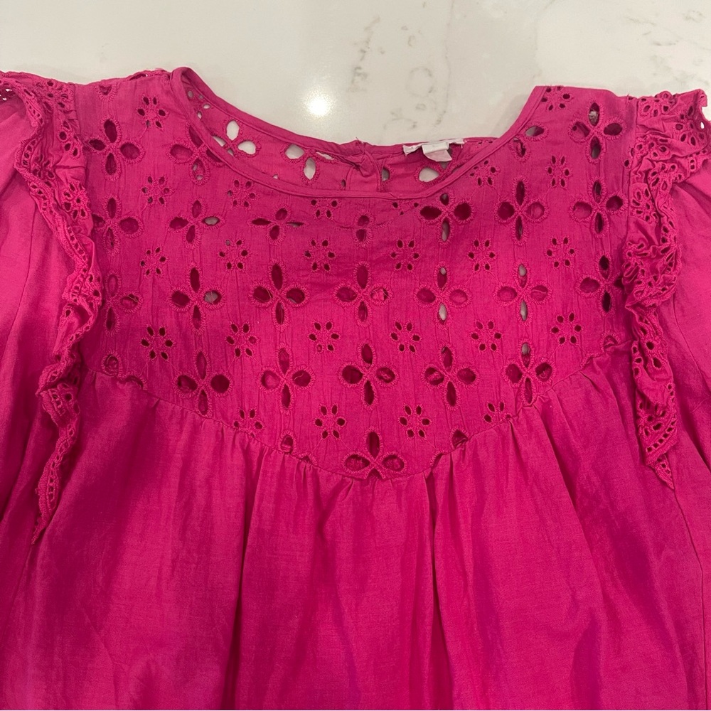 NWOT Jennifer & Grace hot pink eyelet long sleeve blouse - Picture 5 of 16